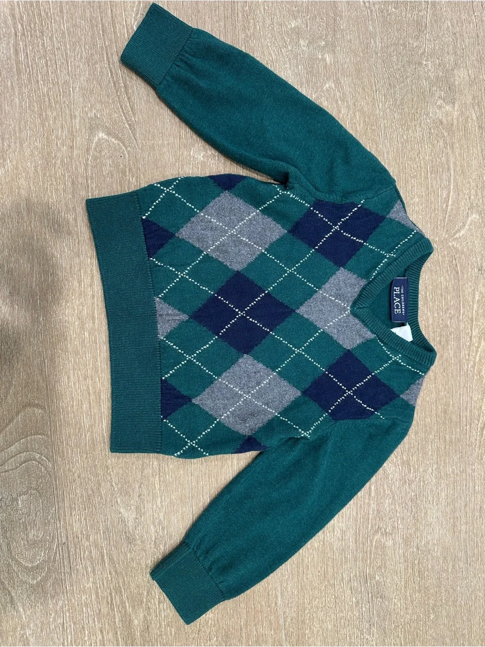 Tea Collection Kids Green & Navy Argyle Knit Sweater